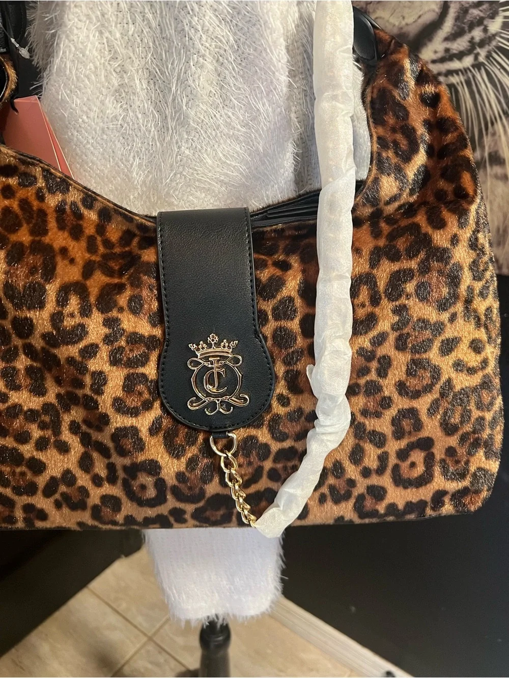 Juicy Couture, Leopard “Juicy Royal Crest” Large Hobo/Coho-NWT